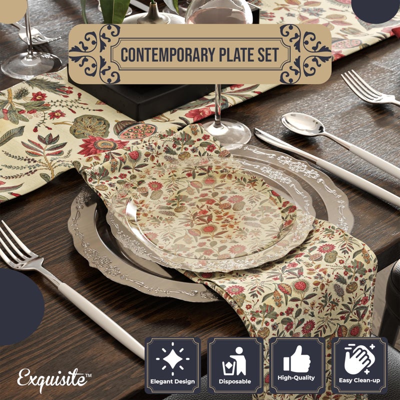 Exquisite Victorian Plastic Plates 80 Piece Plastic Disposable Plates for Party Set For 40 Guests 40 X 7.5 inch Dessert Plates & 40 X 10.25 Inch Plastic Plates Disposable Heavy Duty Clear Plates - Image 3